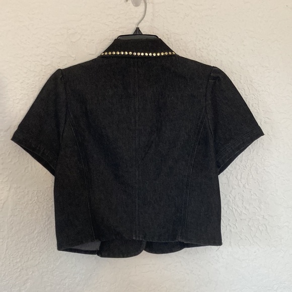 Nicole by Nicole Miller Cropped Jacket Sz 10 Black Stretch Denim Gold Rush - Picture 2 of 9